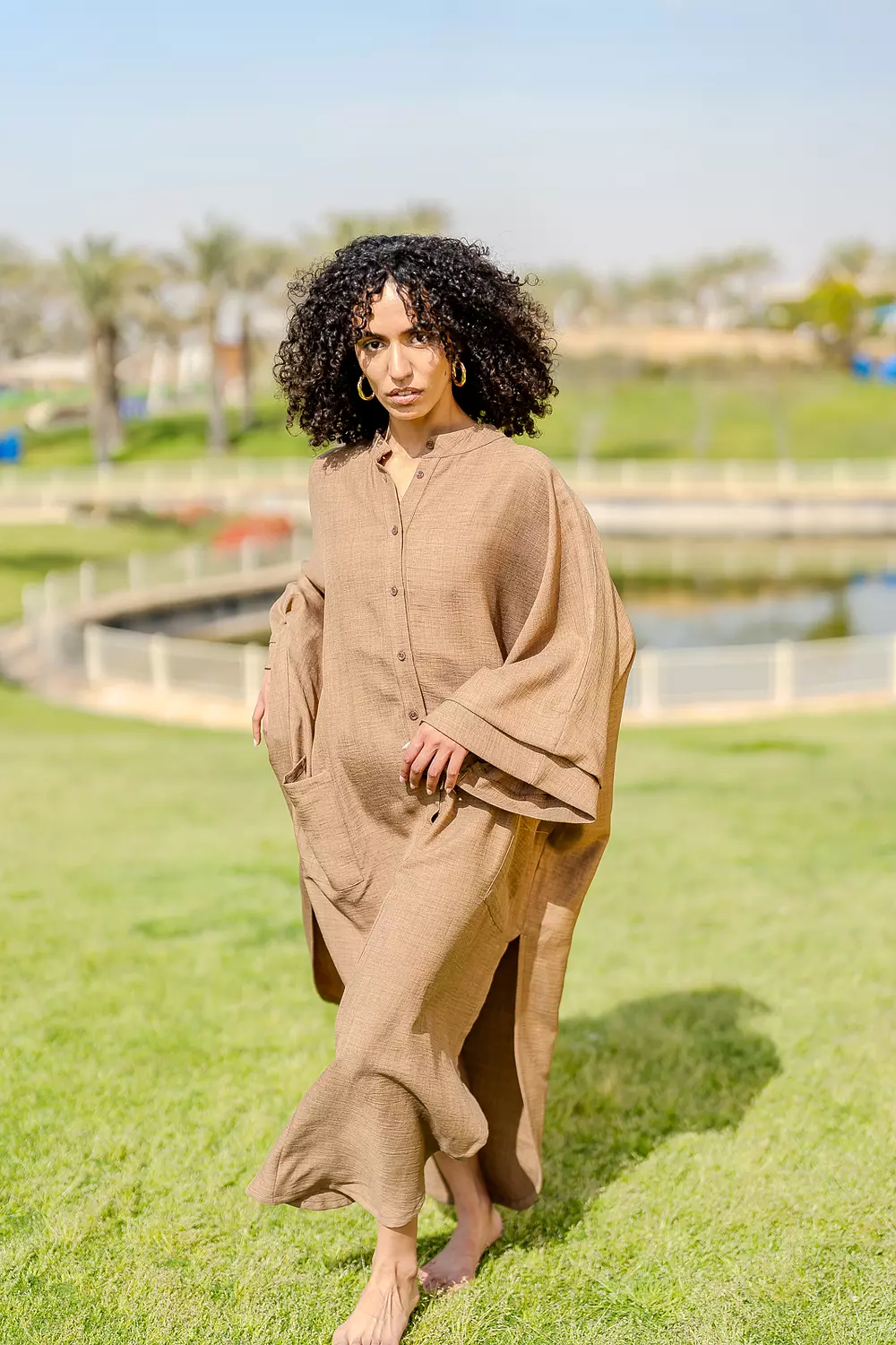 Flowy linen dress with side slit  hover image