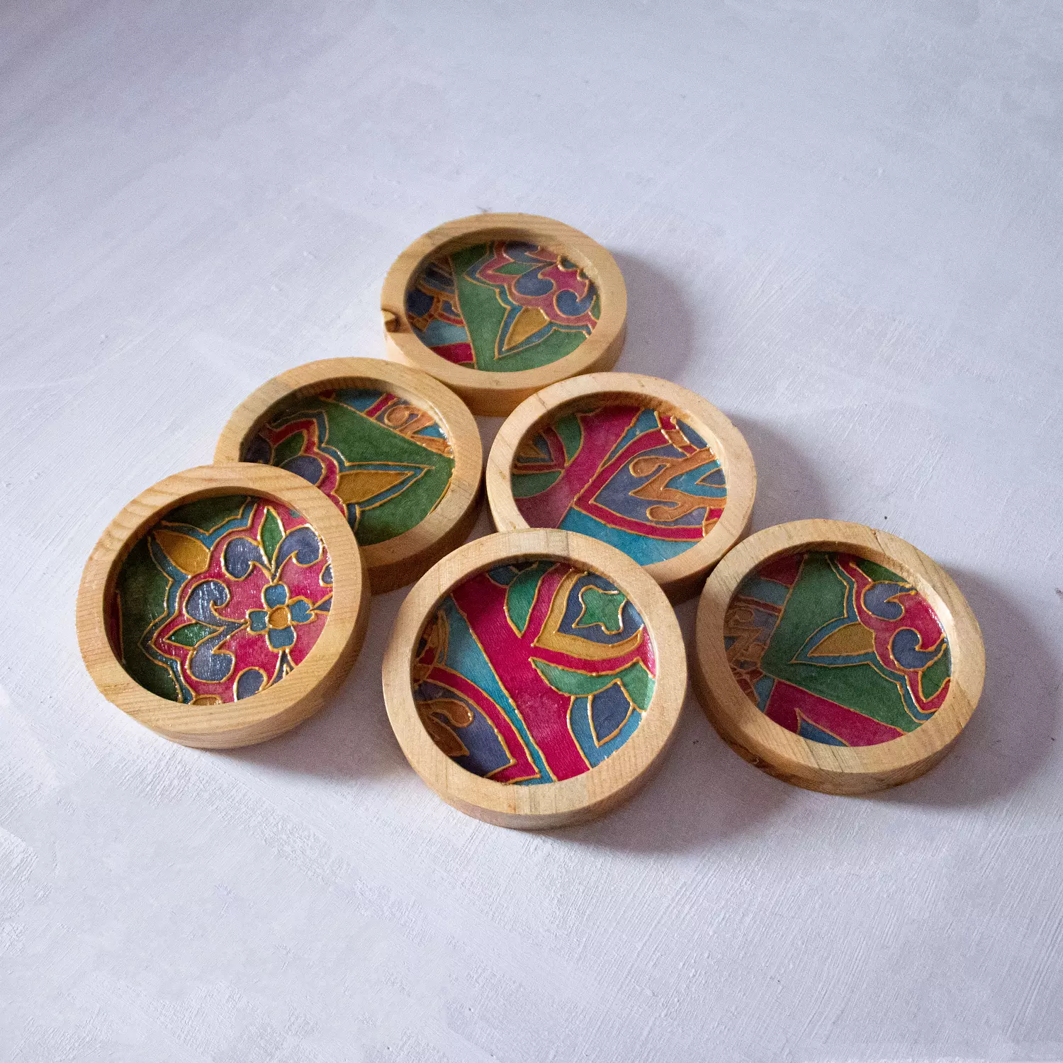 Arabic Blossom Glass Set-Wooden Coasters 7