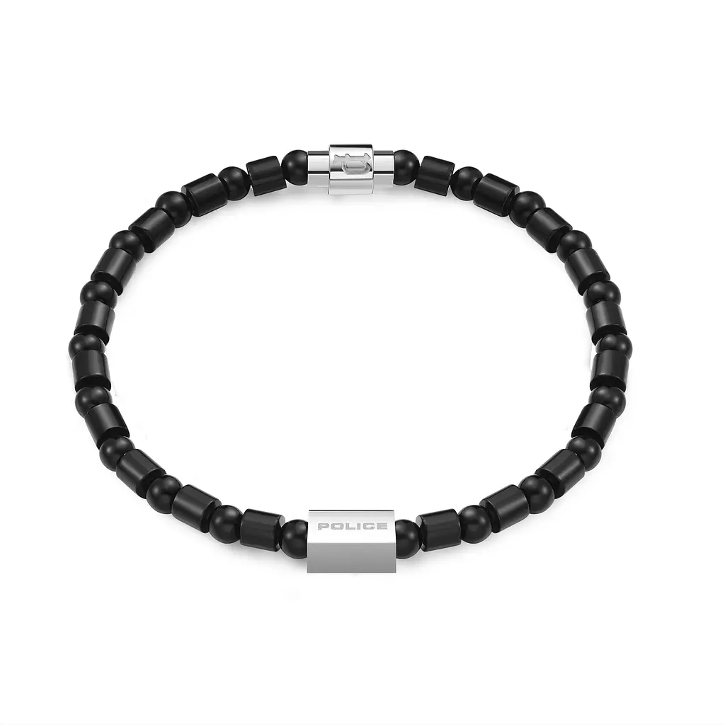 POLICE URBAN COLOR SHINY SS BLACK ONYX BEADS BRACELET