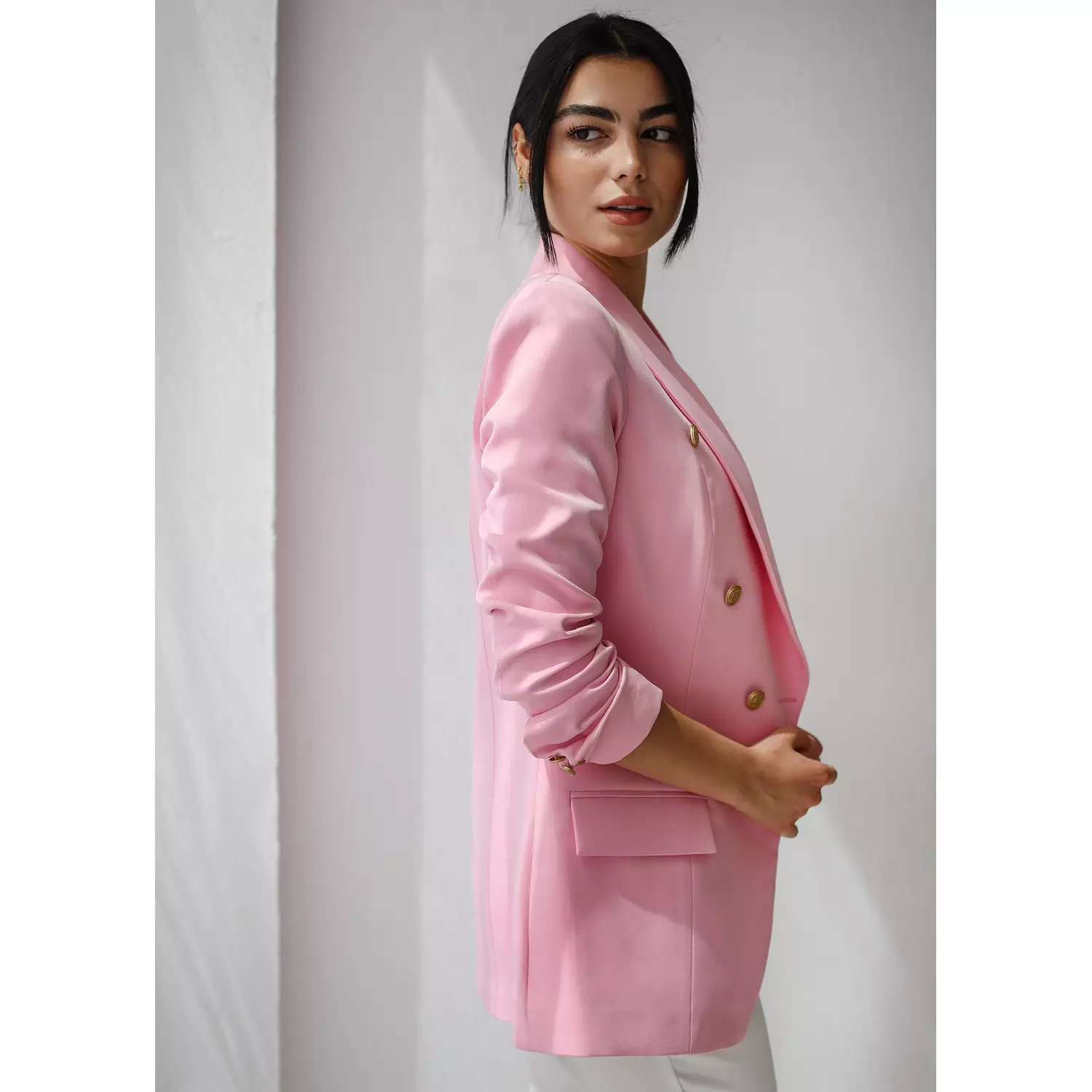 ELITE DOUBLE BREASTED BLAZER ~ BARBIE PINK   3