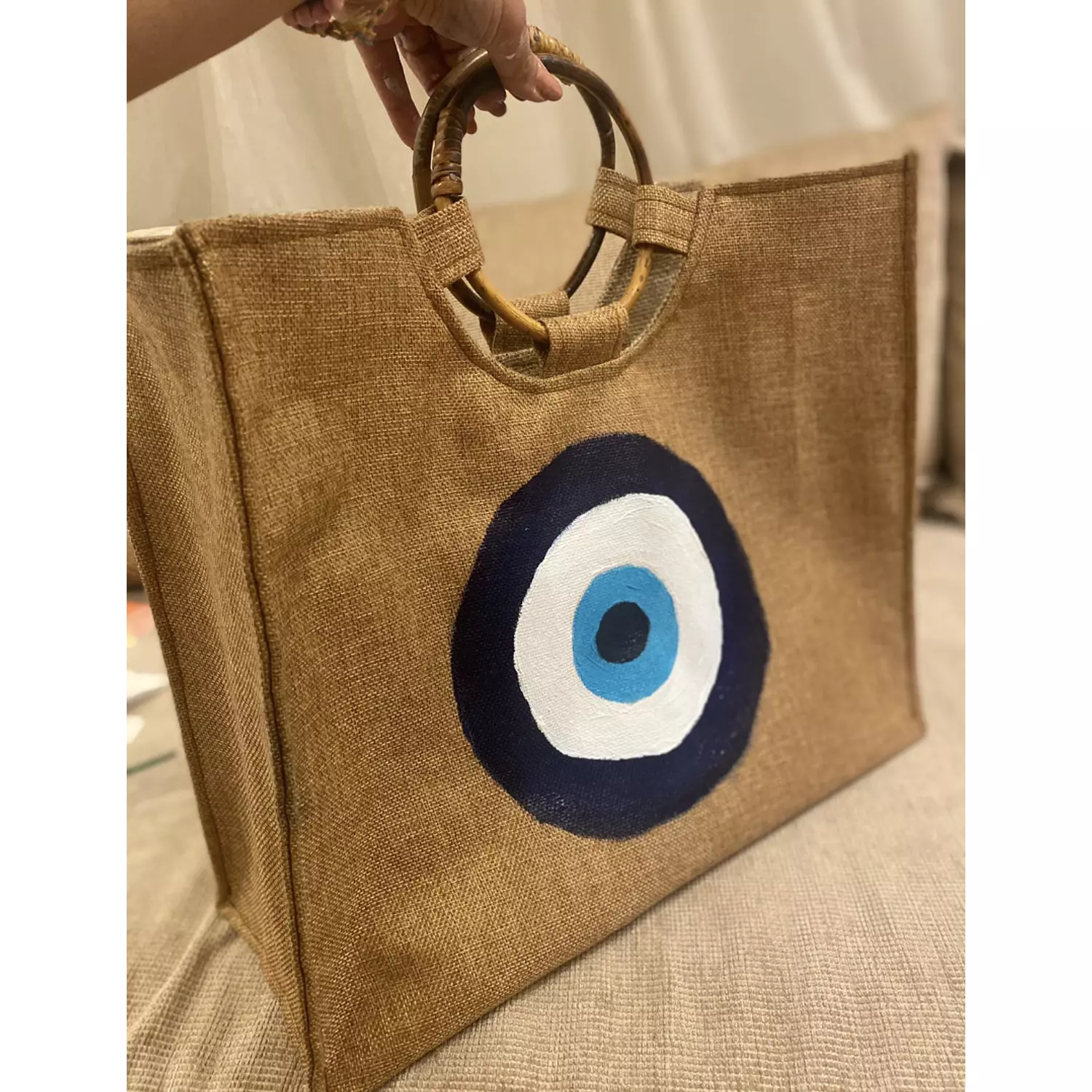 Turkish Eye Burlap Hand-Painted Plain Tote (By order) 1