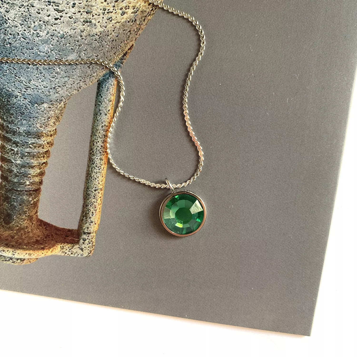 green stone silver necklace hover image