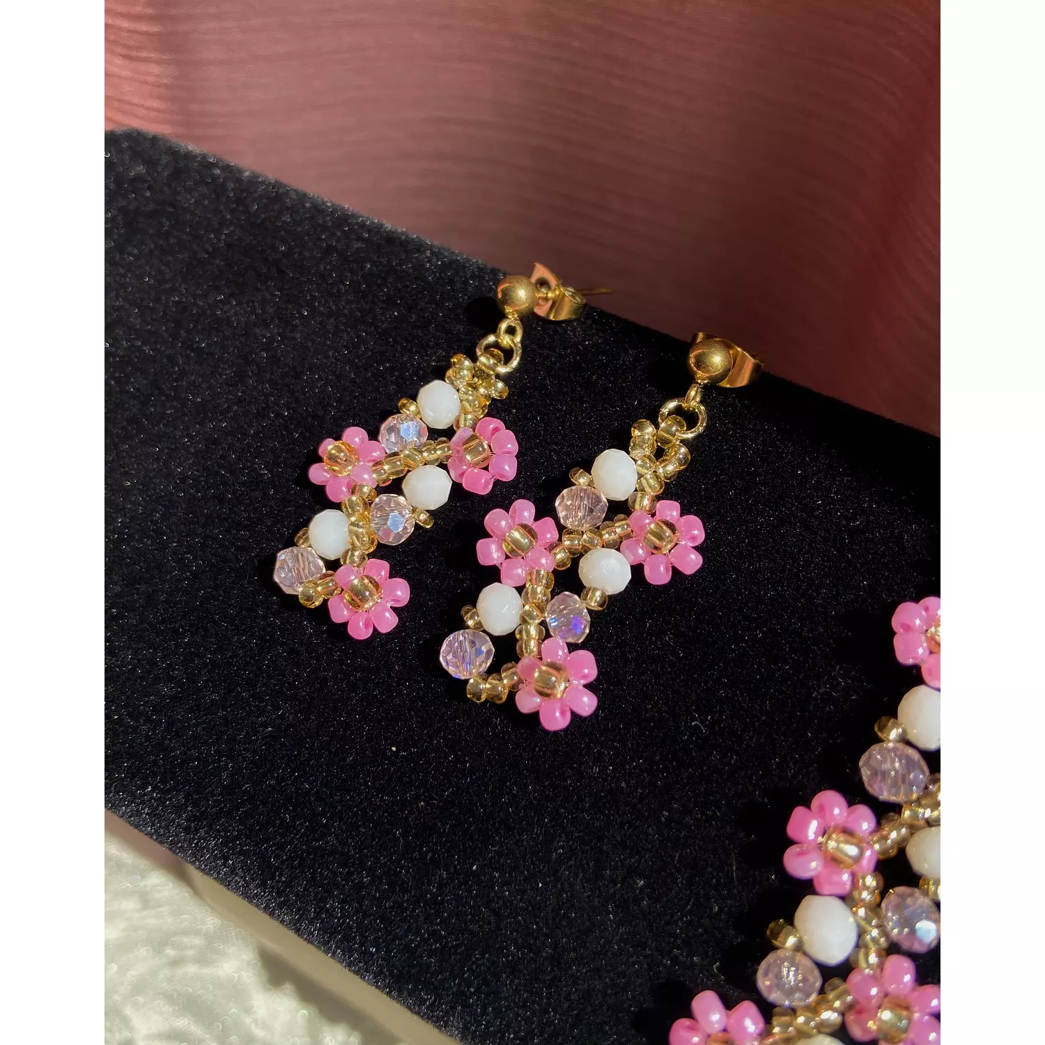 ✨Floria design ✨Pink flowers with white and rose crystal set 🩷✨ 1