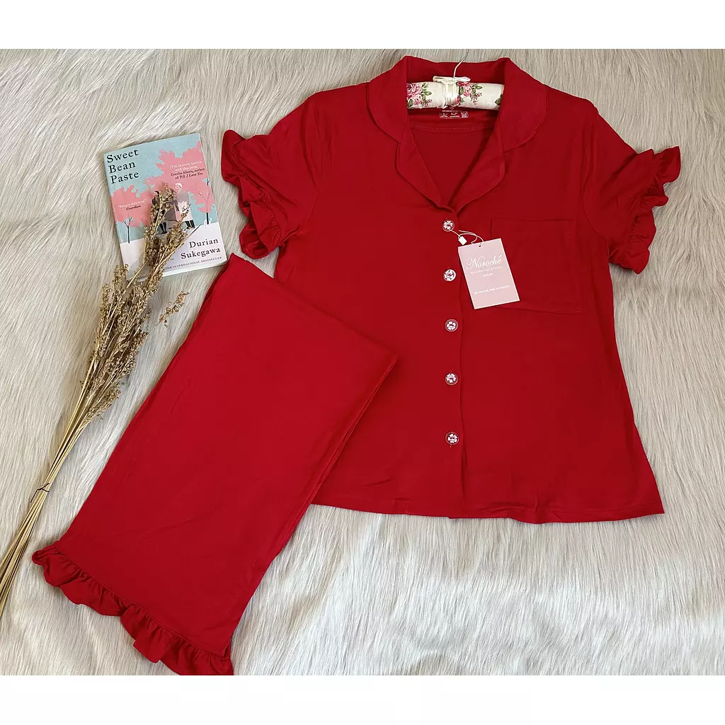 Hot Red Ruffled Cotton Pajamas