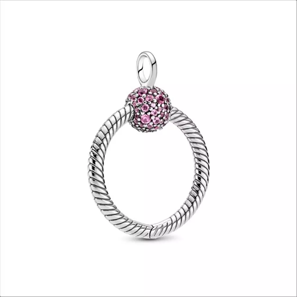 Small sterling silver Pandora O pendant with phlox pink crystal