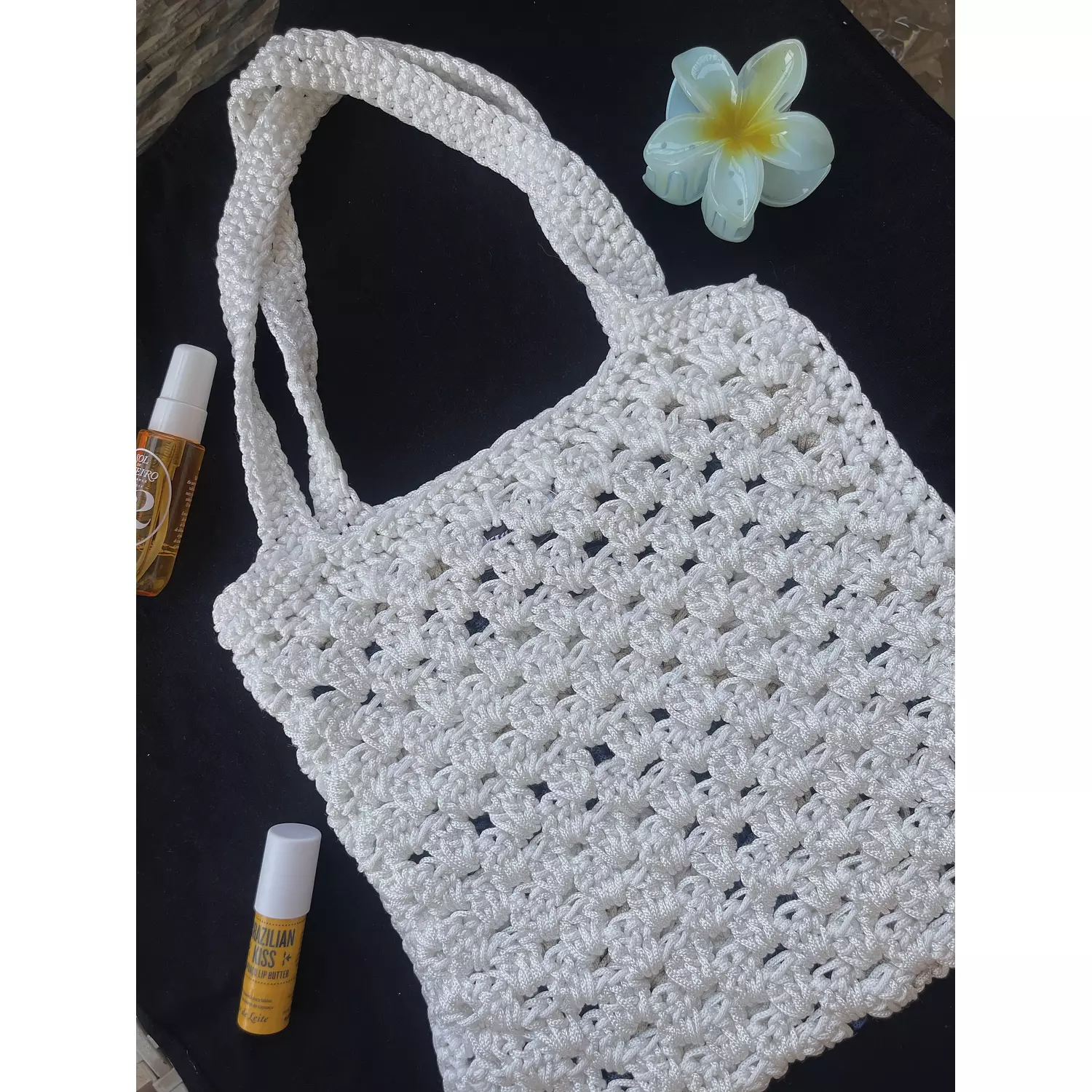 Navy blue granny square crochet tote bag 1