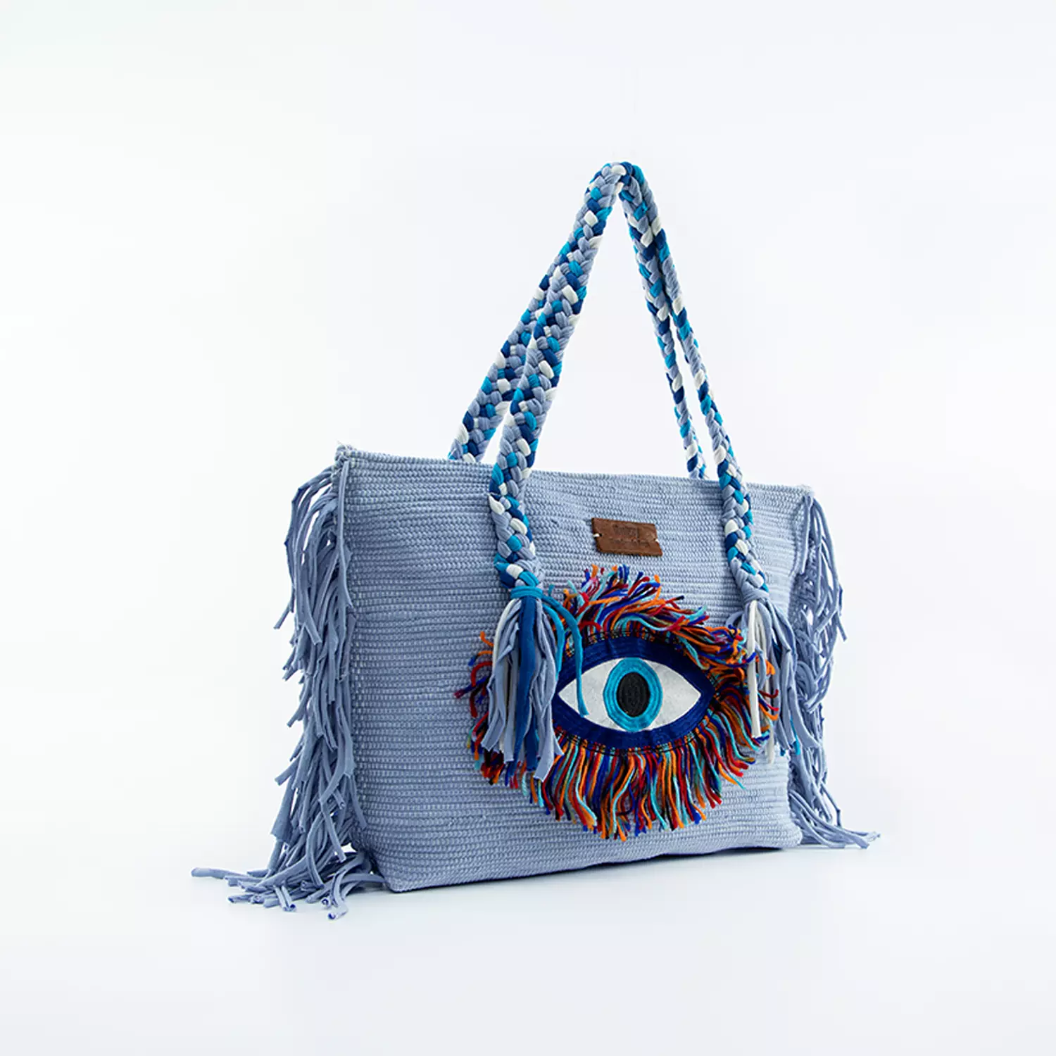 Blue Tote Bag with Evil Eye Badge 1