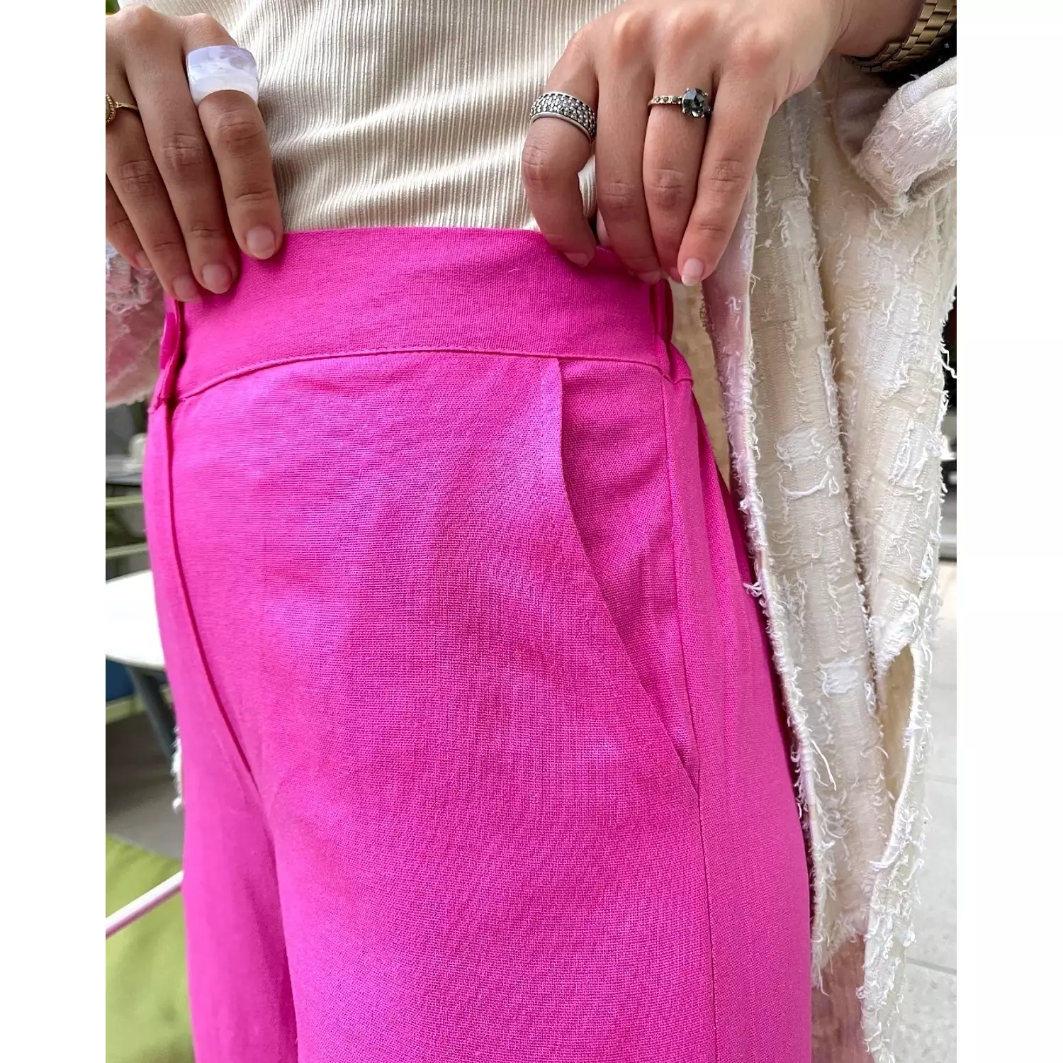 Hot pink linen pants 2